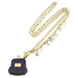 DOLCE & GABBANA Portamonete a spalla con catena in pelle Star Purple Gold