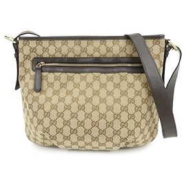 Borsa a tracolla GUCCI GG Canvas Leather Beige Dark Brown 388930