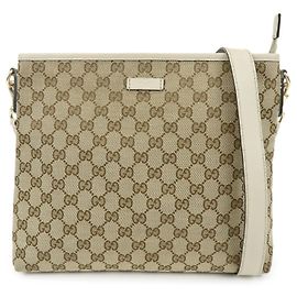 GUCCI GG Canvas Leather Schultertasche Crossbody Bag Beige White 388924