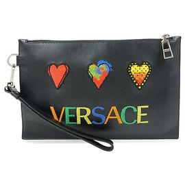 Borsa da polso e pochette in pelle con logo a cuore VERSACE Nero Multicolor