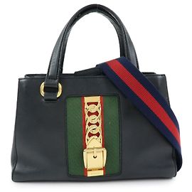 GUCCI Sylvie Sherry Canvas Leather 2Way Shoulder Bag Black 460331
