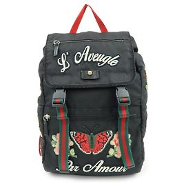 GUCCI Sherry Rucksack aus Canvas mit Katzenkopf- und Tigerstickerei Schwarz 450982
