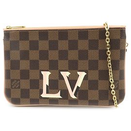 Louis Vuitton Damier Ebene Pochette Double Zip Rose Ballerine N60254