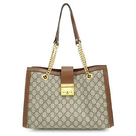 Borsa a tracolla con catena GUCCI GG Supreme PVC Leather Beige Brown 479197