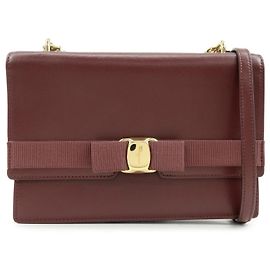 Salvatore Ferragamo Borsa a tracolla con catena in pelle Ferragamo Vara Ribbon Bordeaux