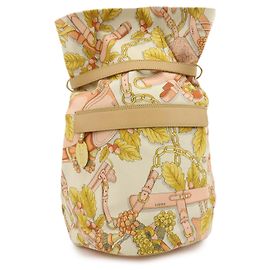 LOEWE Scarf Design Canvas Leather Shoulder Bag Beige Pink