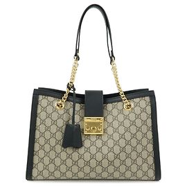 Borsa a tracolla con catena GUCCI Padlock GG Supreme in pelle Beige Black 479197