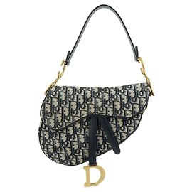 Christian Dior Saddle Oblique Jaquard Leather Schultertasche Navy Beige