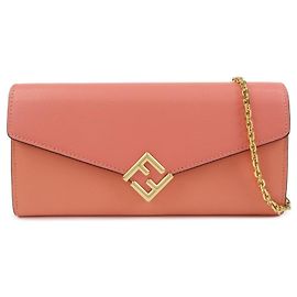 FENDI FF Diamond Leder Ketten Lange Geldbörse WOC Rosa 8M0365