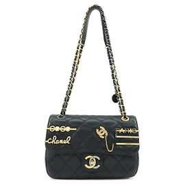 CHANEL Mini Matelasse Lamb Skin Shoulder Bag Hand Bag Black AS2978