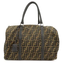 Borsa a tracolla FENDI Zucca Selleria in jacquard e pelle, borsa Boston, marrone