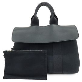 Hermès Bolso de mano HERMES Toile Chevron Valparaiso PM Tote Bag Negro