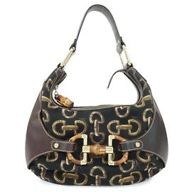 Bolsa de Ombro GUCCI Bamboo Horsebit Canvas Leather Dark Brown 154378