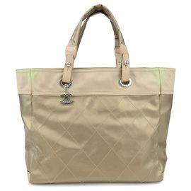 CHANEL Paris Biarritz MM PVC Leder Tote Bag Handtasche Gold A34209