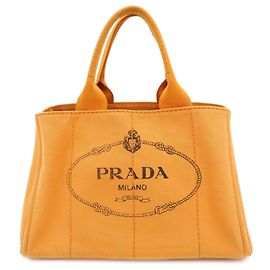 Borsa Tote PRADA Canapa Triangle Logo Canvas Arancione 1BG642