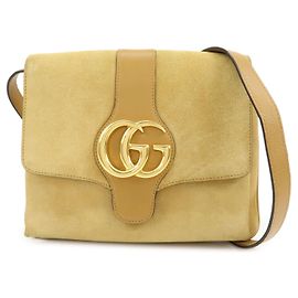 GUCCI Arli Double G Schultertasche Crossbody aus Wildleder Beige Brown
