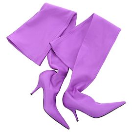 Botas mosqueteras de punta fina Balenciaga Knife en spandex púrpura, talla EU 37