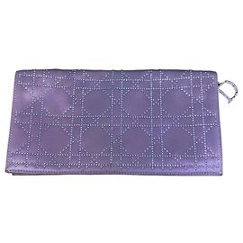 Christian Dior Metallic Lilac Satin Cannage Clutch mit Kristallbesatz