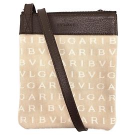 Bulgari Bolsa de Ombro em Couro e Lona BVLGARI Logo Mania