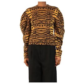 Ulla Johnson Jersey de punto jacquard animal print marrón con mangas abullonadas - size S