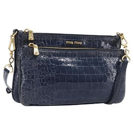 Miu Miu Shoulder Bag Leather Blue Gold