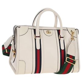 GUCCI Ophdia GG Sherry Line Hand Bag Leather 2way White Gold 715666