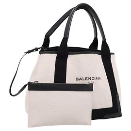 Balenciaga Navy Cabas S Tote Bag Canvas White Black 339933
