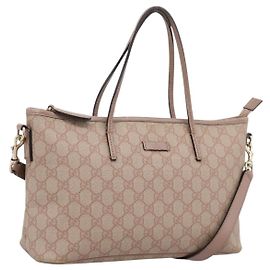 GUCCI GG Supreme Hand Bag PVC 2way Pink Gold Tone 353439