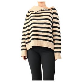 Nili Lotan Raelynn gestreifter Pullover in Schwarz und Oatmeal - Größe M