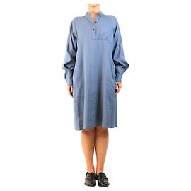 Loewe Vestido longo de linho anagrama de manga comprida azul - size