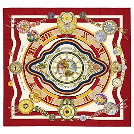 Hermès Carré 90 Parmi les Fleurs je compte les heures foulard in seta rosso e crema