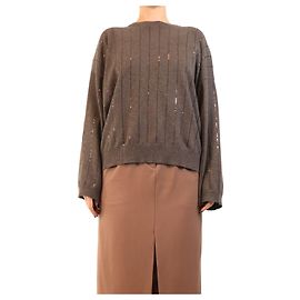Brunello Cucinelli Jersey de rayas de lentejuelas marrón - talla M
