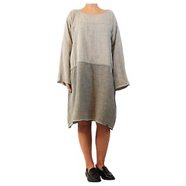 Autre Marque Graues Midi-Kleid aus Leinen mit langen Ärmeln - Größe M