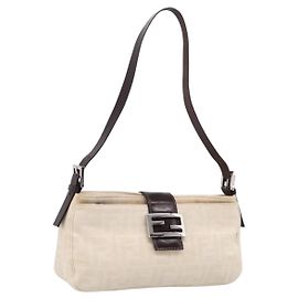 FENDI Zucca Canvas Mamma Baguette Shoulder Bag Ivory Silver