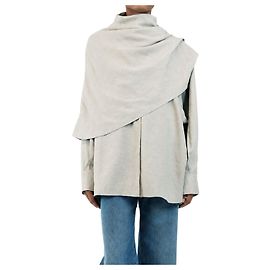 Magda Butrym Blusa gris con superposición de pañuelo - size UK 6
