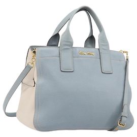Miu Miu Hand Bag Leather 2way Light Blue Gold