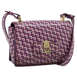 Salvatore Ferragamo Vala Shoulder Bag Patent leather Purple Gold