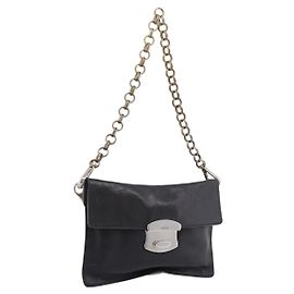 PRADA Schultertasche mit Kette aus Leder Schwarz Silber