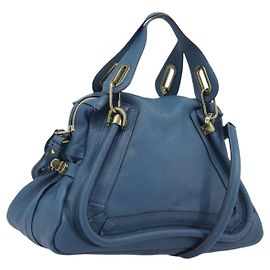 Chloé Chloe Paraty Hand Bag Leather 2way Blue Gold
