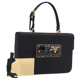 PRADA Bolsa de mão cetim preto tom dourado