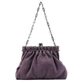 Gucci 001 4247 Borsa a spalla clutch in lino arricciato viola