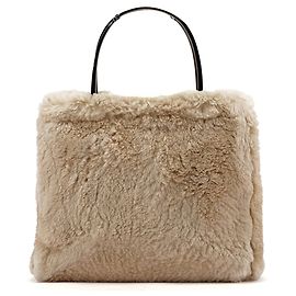 Gucci Borsa Tote Horsebit in pelliccia beige