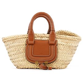 Chloé Borsa Cesto Marcie in Pelle e Raphia Beige