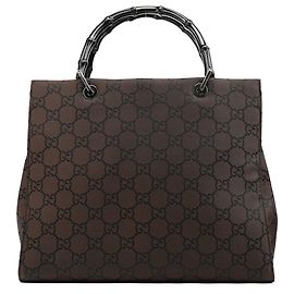 Gucci 002 1010 Borsa Tote in tela GG marrone con bambù
