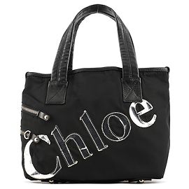 Chloé Borsa Tote in nylon nero con logo argento