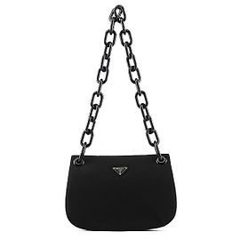 Prada B6436 Borsa a tracolla in nylon Tessuto Swing nera con catena