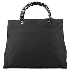 Gucci 002 1010 Black GG Bamboo Tote Bag