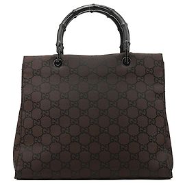 Gucci Borsa Tote in tela GG marrone con bambù