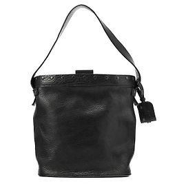 Gucci Borsa bucket in pelle nera e legno Autunno 2002