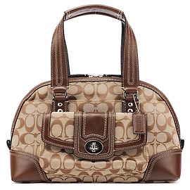 Coach Borsa Bowling Signature Turnlock Beige Brown F13977
